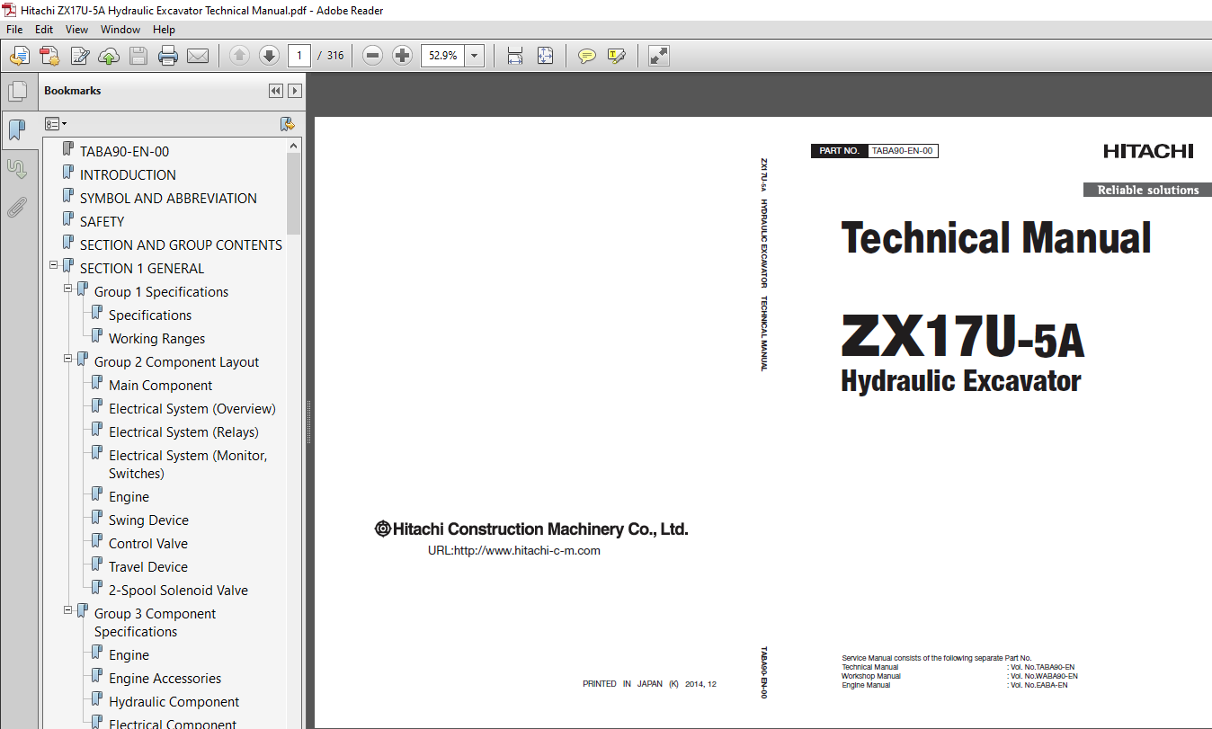 Hitachi ZX17U 5A Hydraulic Excavator Technical Manual - PDF 
